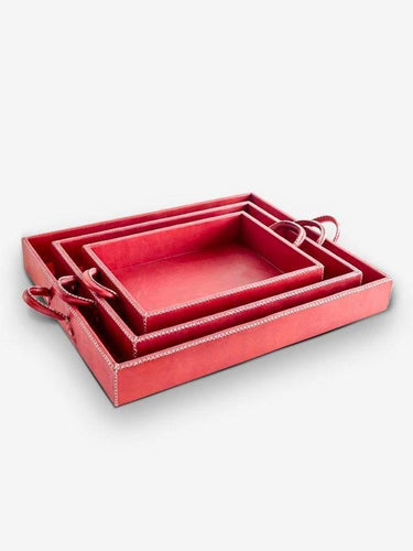 Sol y Luna Nest of Three Leather Trays by Sol y Luna Home Accessories New Leather Goods Small Tray: 15.25