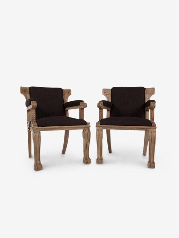 Pair of English 1920's Bleached Walnut Armchairs