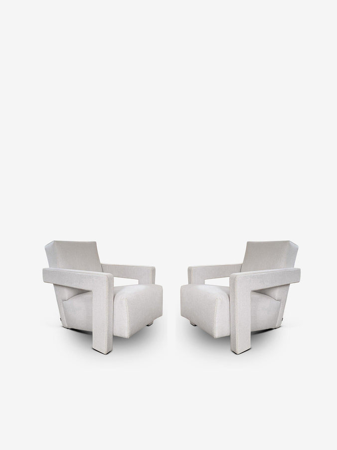 Pair Of Gerrit Thomas Rietveld Utrecht Armchair in Linen by Cassina