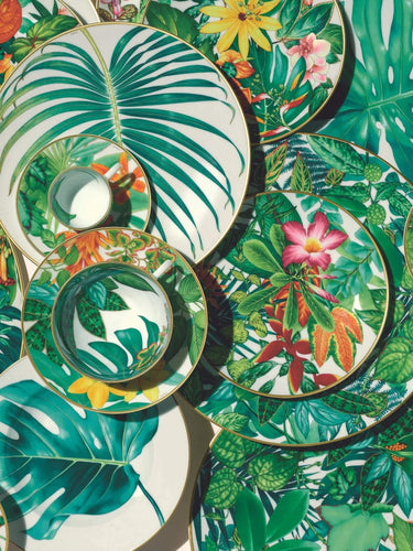 Hermes Passifolia Dinner Plate 'Palm' by Hermes Tabletop New Dinnerware Plate / White and Green / Porcelain 3609095110037