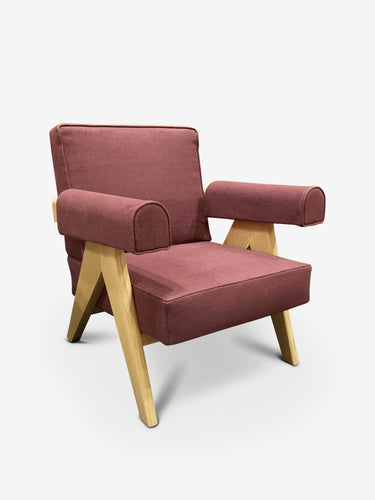 Cassina Pierre Jeanneret 1960 Capitol Complex Armchair in Oak with Vinaccia Fabric by Cassina Furniture New Seating 27.2” W x 28” D x 29” H x 14.7” Seat Height / natural / Linen