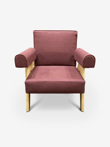 Cassina Pierre Jeanneret 1960 Capitol Complex Armchair in Oak with Vinaccia Fabric by Cassina Furniture New Seating 27.2” W x 28” D x 29” H x 14.7” Seat Height / natural / Linen