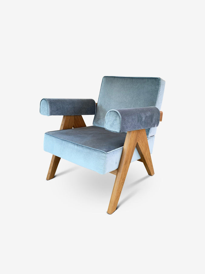 Pierre Jeanneret 053 Capitol Complex Armchair in Teak with Carta di Zucchero Fabric by Cassina