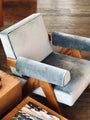 Cassina Pierre Jeanneret 1960 Capitol Complex Armchair in Teak with Carta di Zucchero Fabric by Cassina Furniture New Seating 27.2” W x 29” H x 28" D x 14.7” Seat Height / Carta di Zucchero / Polycrylic