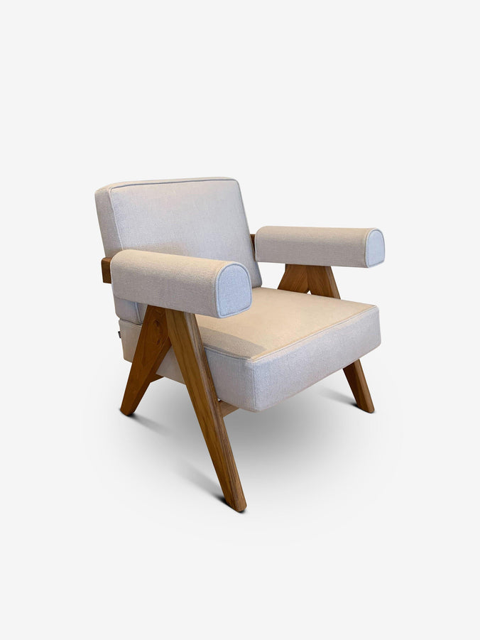 Pierre Jeanneret 1960 Capitol Complex Armchair in Teak with Cenere Fabric by Cassina