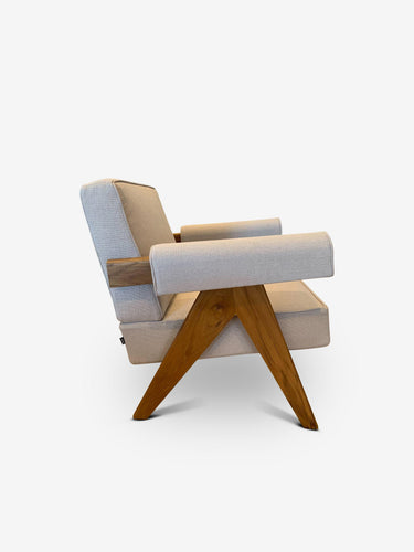 Pierre Jeanneret 1960 Capitol Complex Armchair in Teak with Cenere Fabric by Cassina - MONC XIII
