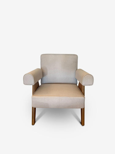 Pierre Jeanneret 1960 Capitol Complex Armchair in Teak with Cenere Fabric by Cassina - MONC XIII
