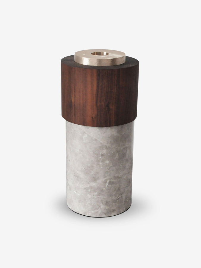 Potte Lux Vase with Walnut Top and Emperador Grey Marble by Michael Verheyden
