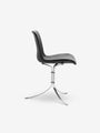 Fritz Hansen Poul Kjaerholm PK9 Chair in Satin Brushed Steel and Black Leather by Fritz Hansen Furniture New Seating 22.8” W x 22.8” D x 30.3” H x 16.9” Seat Height / Black / Leather