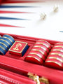 Geoffrey Parker Red and Navy Leather Backgammon Board by Geoffrey Parker Home Accessories New Games Default