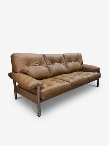 Tacchini Sella Sofa by in Aniline Leather and Canaletto Walnut by Carlo di Carli (1964)2019 for Tacchini Furniture New Seating