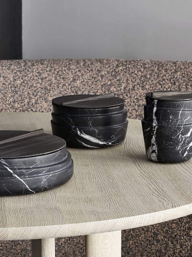 Collection Particuliere STCKD Container in Black Marquina Marble with Lid by Dan Yeffet for Collection Particuliere Home Accessories New Vessels Container / Black Marquina / Dan Yeffet