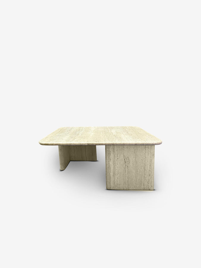Travertine Coffee Table with Monumental Travertine Legs