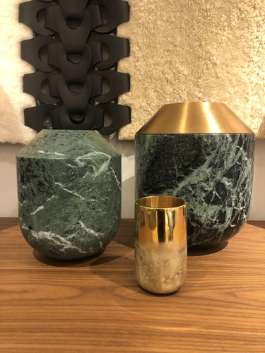 Vasque Large Vase in Verde Alpi with Brushed Bronze Top by Michael Verheyden - MONC XIII