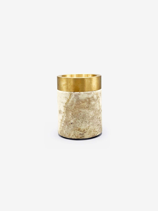 X-Small Coppa Container with Bronze Rim and Travertine by Michael Verheyden